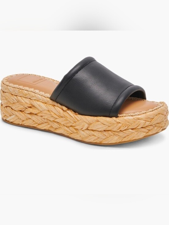 Dolce Vita Shoes - Dolce Vita Chavi Slide Sandal Straw Wrapped Platform Black Leather Size 9.5